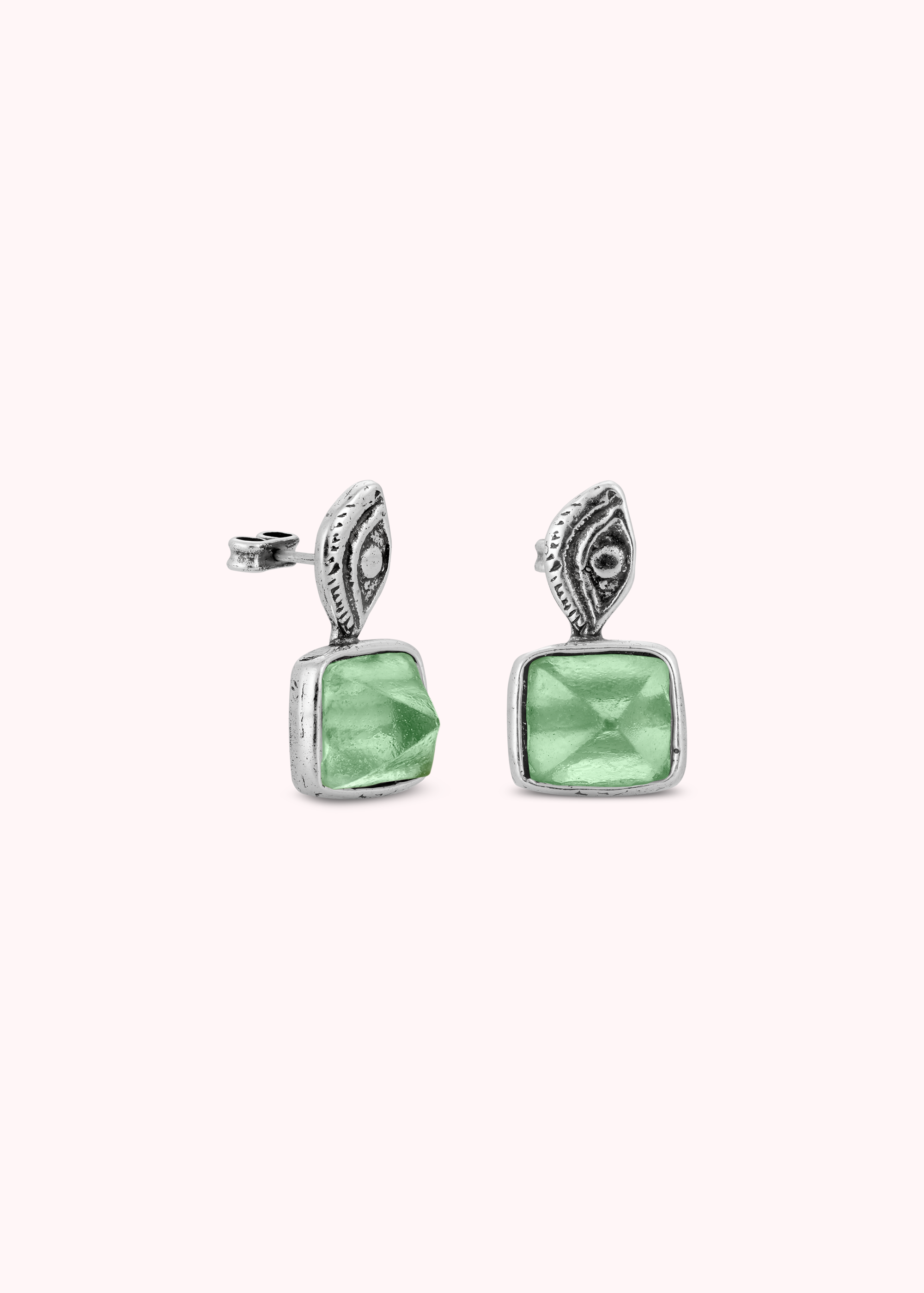 Mini Eye and Pyramide Earrings - Silver