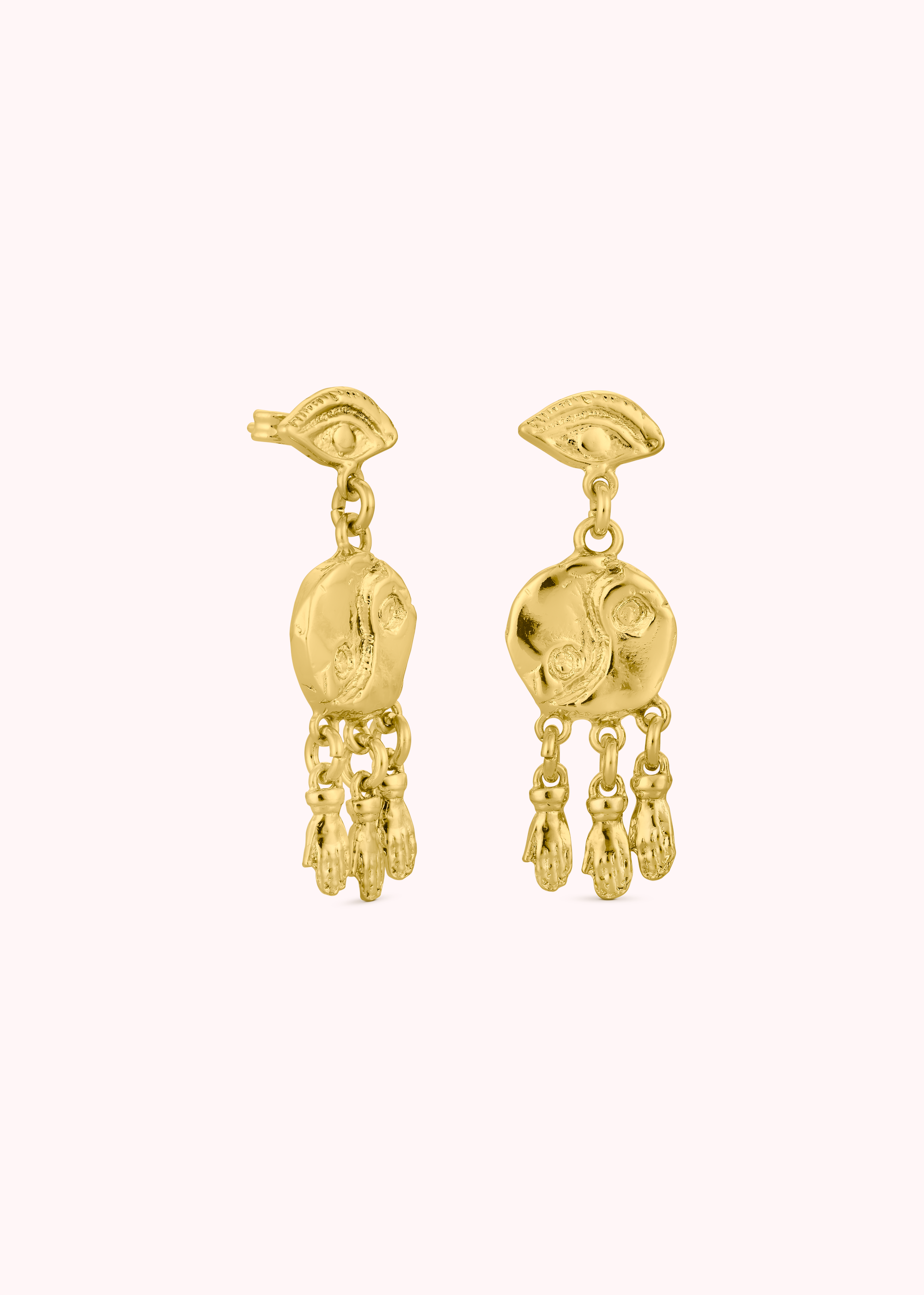 Mini Ying & Yang and Hands Earrings - Gold