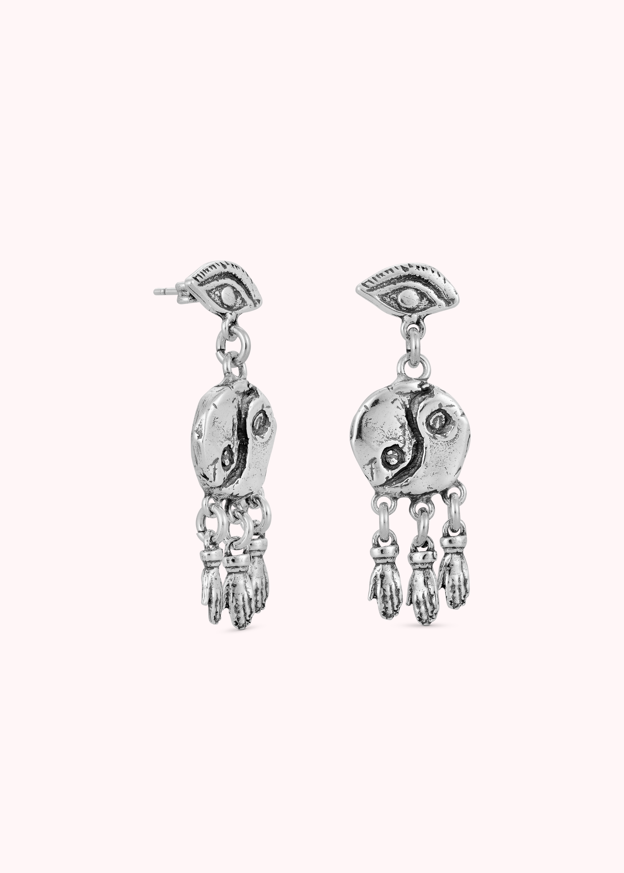 Mini Ying & Yang and Hands Earrings - Silver